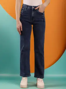 DressBerry Women Wide Leg High-Rise Light Fade Stretchable Jeans