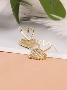 VAGHBHATT Gold-Plated Artificial Stones Studded Heart Shaped Drop Earrings