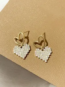 VAGHBHATT Gold-Plated Artificial Stones Studded Heart Shaped Drop Earrings