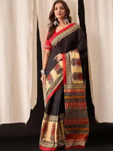 Anouk Floral Printed Pure Cotton Bagru Saree