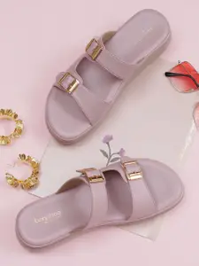 LUXY SHOE Women Open Toe Block Pumps With Buckle