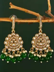Fida Gold-Plated Kundan Studded & Pearls Beaded Teardrop Shaped Drop Earrings