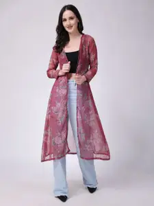 Cation Floral Printed Open Front Longline Shrug