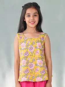 Sangria Girls Floral Printed Pure Cotton Sleeveless Top