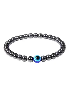 Sukhad Hematite Stone Beaded Evil Eye Elasticated Bracelet