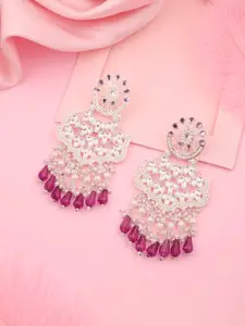 Sangria Silver Plated Artificial Stones And Beads Contemporary Shaped Drop Earrings