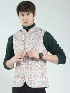 Monte Carlo Printed Band Collar Woven Nehru Jacket