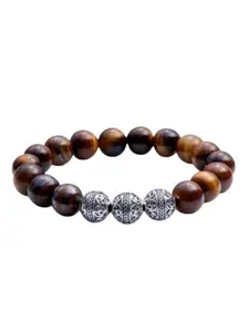 Sukhad 925 Sterling Silver Tigers Eye Beaded Elasticated Bracelet