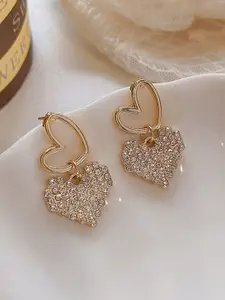 VAGHBHATT Gold-Plated Artificial Stones Studded Heart Shaped Drop Earrings