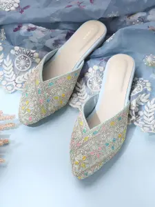 V-WALK Women Embroidered Mules Flats with Ethnic - Embellished