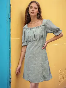 RARE Women Solid Puff Sleeve A-Line Dress