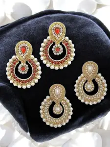 ANIKAS CREATION Set Of 2 Gold-Plated Stones & Beaded Circular Shaped Drop Earrings