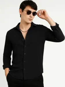 IKON FASHION Textured Spread Collar Long Sleeves Original Casual Shirt