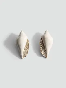 MANGO Contemporary Shell-Shaped Drop Earrings with Rhinestone Detail