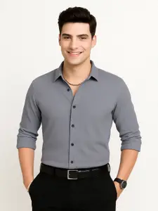 IKON FASHION Textured Spread Collar Long Sleeves Original Casual Shirt