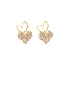 VAGHBHATT Gold-Plated Artificial Stones Studded Heart Shaped Drop Earrings