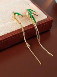 VAGHBHATT Gold-Plated Artificial Stones Studded Leaf Shaped Drop Earrings