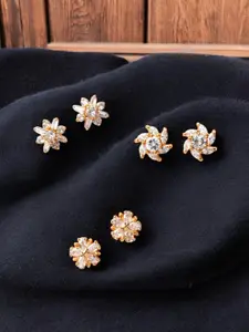 ANIKAS CREATION Set Of 3 Gold-Plated American Diamond Studded Floral Studs