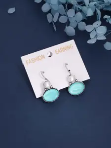 Sangria Sterling Silver-Plated Cabochon And Pearls Studded Oval Shaped Drop Earrings