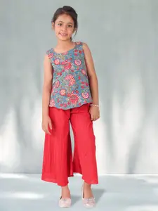 Sangria Girls Floral Printed Pure Cotton Sleeveless Top