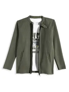 CAVIO Boys Solid zipper Jacket & Printed T-Shirt