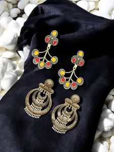 ANIKAS CREATION Set Of 2 Gold-Plated Artificial Beaded Circular Shaped Drop Earrings