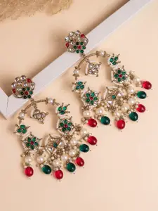 Voylla Gold-Plated Contemporary Kundan Chandbalis Earrings