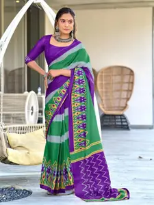 Anouk Striped Pure Cotton Block Print Saree