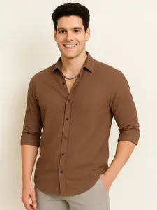 IKON FASHION Textured Spread Collar Long Sleeves Original Casual Shirt