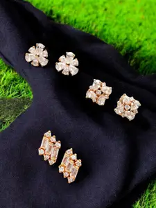 ANIKAS CREATION Set Of 3 Gold-Plated American Diamond Studded Floral Studs