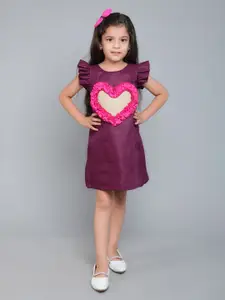 Pink Chick Girls Colourblocked Flutter Sleeve A-Line Knee Length Dress