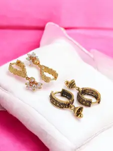 ANIKAS CREATION Set Of 2 Gold-Plated Artificial Beaded Contemporary Shaped Hoop Earrings