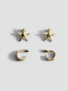 MANGO Set Of 2 Circular & Star Shaped Half Hoop Earrings