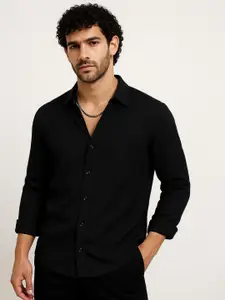 IKON FASHION Textured Spread Collar Long Sleeves Original Casual Shirt