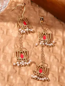 SALTY Pack of 2 Women Serene Pearl Lotus Drops Earring