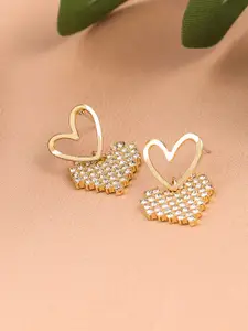 VAGHBHATT Gold-Plated Artificial Stones Studded Heart Shaped Drop Earrings