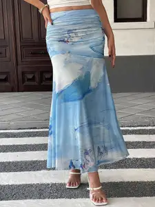 Outzidr Printed Ruched Fishtail Skirt