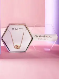 SALTY Stones Studded Linked Hearts Pendant Chain & Chain Ring Jewellery Set