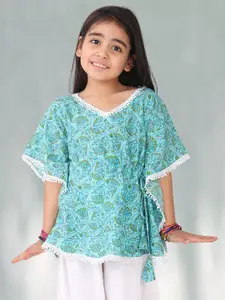 Sangria Girls Floral Printed Pure Cotton Kaftan Top