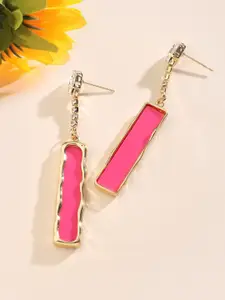 SALTY Pack of 2 Women Pink Enamel Crystal Gold Earring