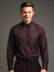 HE SPOKE Embroidered Satin Stretch Party Shirt