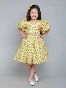 Pink Chick Kids Girls Geometric Printed V-Neck Fit & Flare Dress