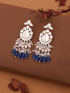 Sangria Silver-Plated Artificial Stones Studded & Beaded Contemporary Drop Earrings