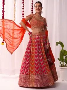 Chhabra 555 Embellished Georgette Cold Shoulder Sleeve Choli & Lehenga With Dupatta