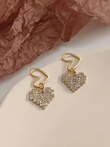 VAGHBHATT Gold-Plated Artificial Stones Studded Heart Shaped Drop Earrings