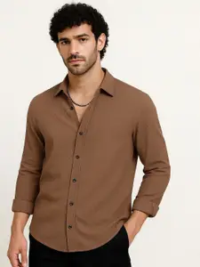 IKON FASHION Textured Spread Collar Long Sleeves Original Casual Shirt