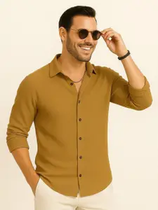 IKON FASHION Textured Spread Collar Long Sleeves Original Casual Shirt