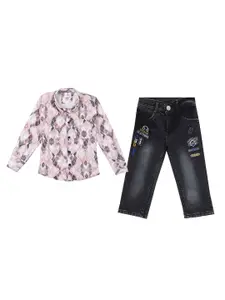 BAESD Boys Abstract Printed Spread Collar Shirt With Trousers