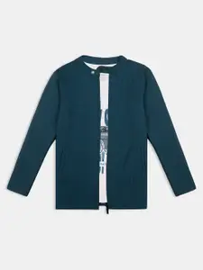CAVIO Boys Solid zipper Jacket & Printed T-Shirt