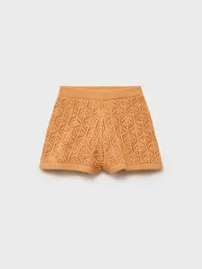Mango Kids Girls Pure Cotton Open-Knit Above Knee Shorts